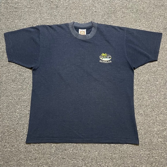 Yacht Club Other - Yacht Club Bermuda Blue Ribbed T Shirt Mens Large‎ Palm Tree Graphic Tee